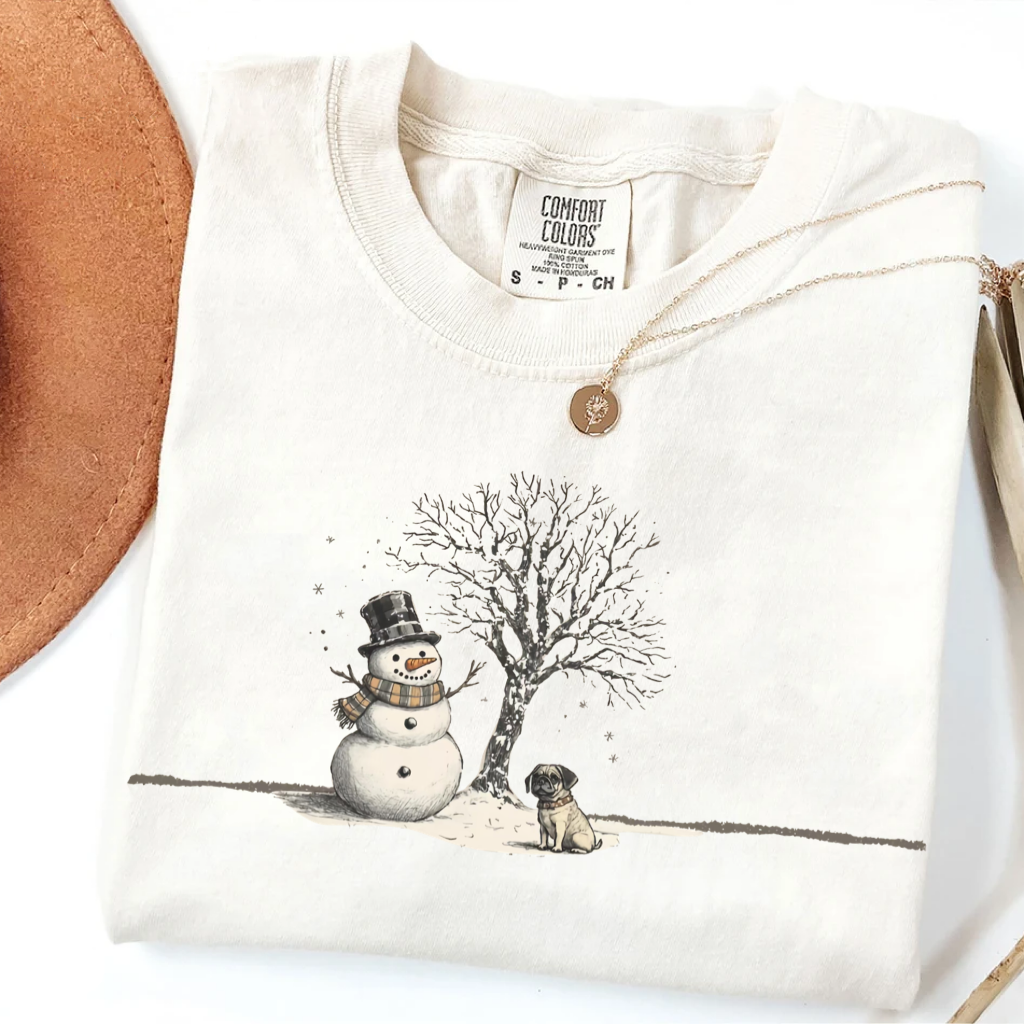 Snowman Christmas Hat Pug T-shirt