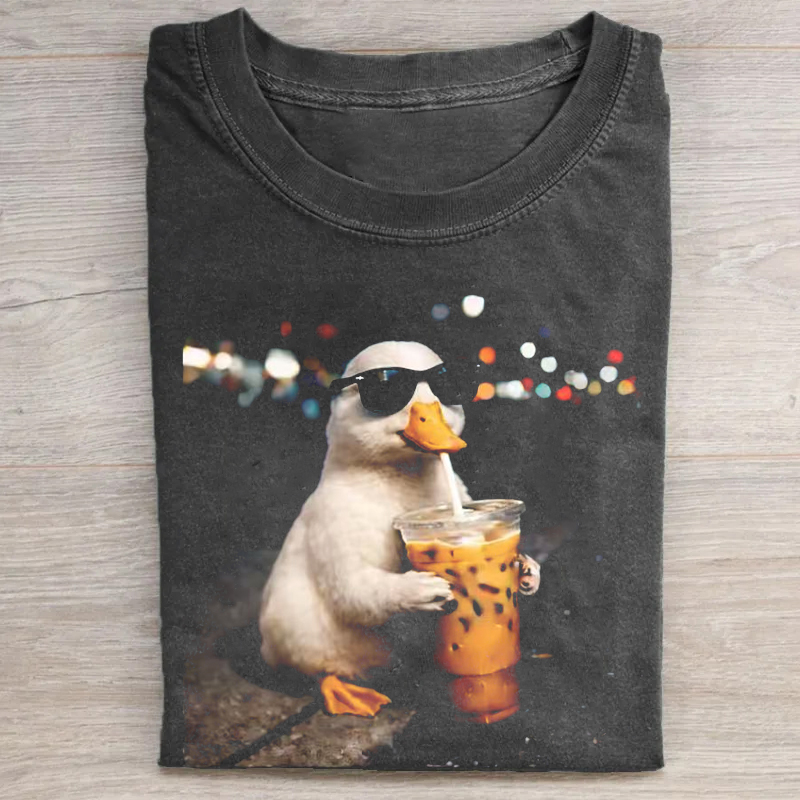 Duck Drinking Iced Coffee T-shirt