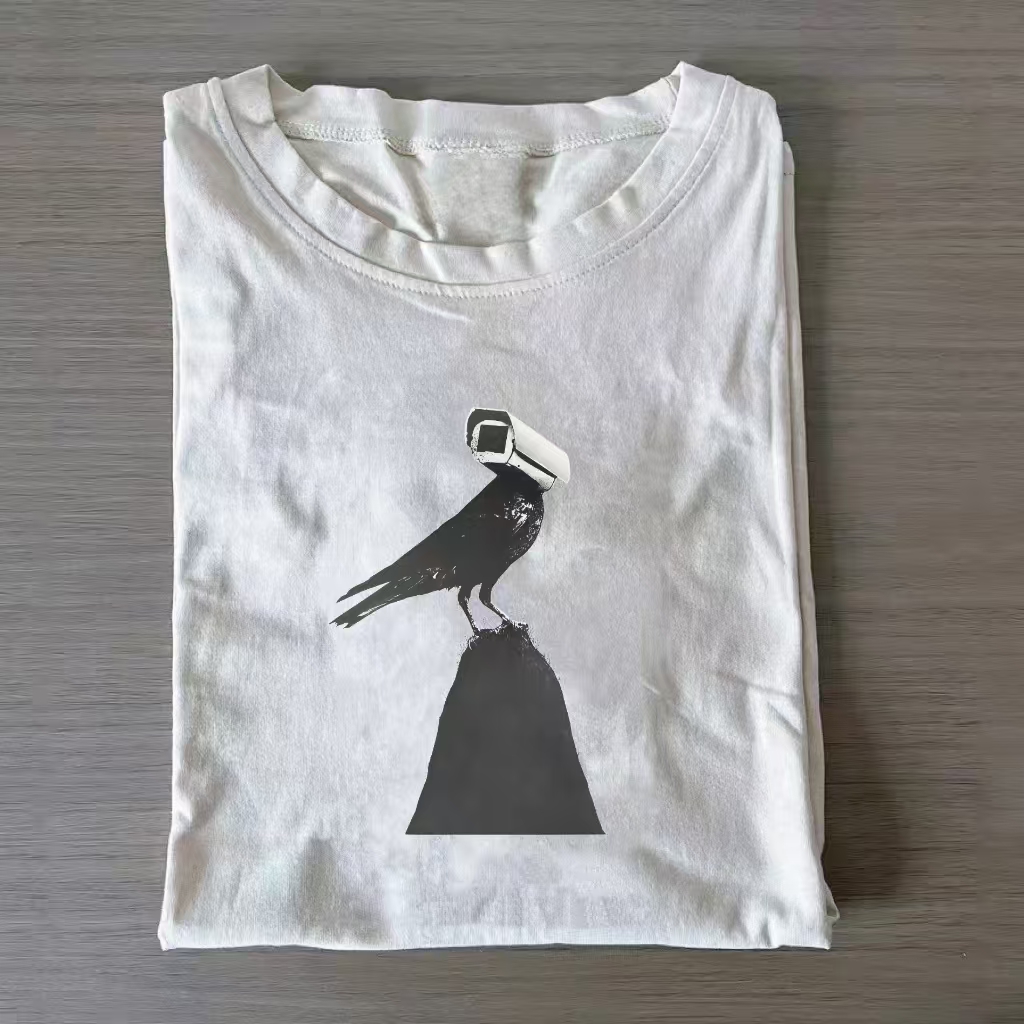 Crow with Security Camera Head Art T-shirt