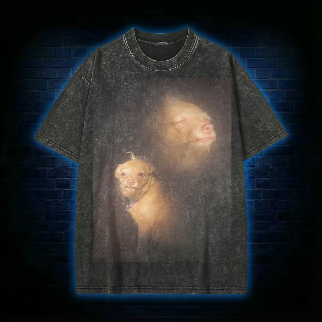 Dog Double Exposure Art Washed T-Shirt