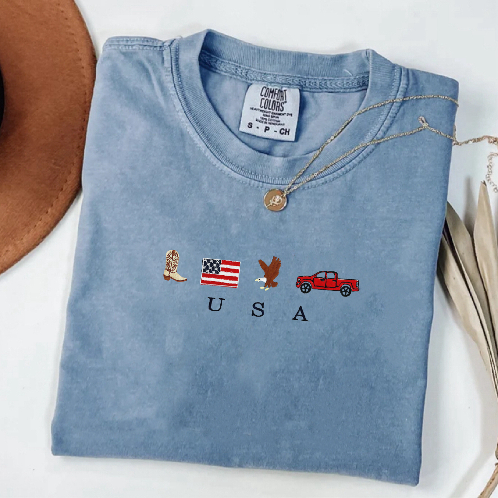 USA Embroidered Icons T-shirt
