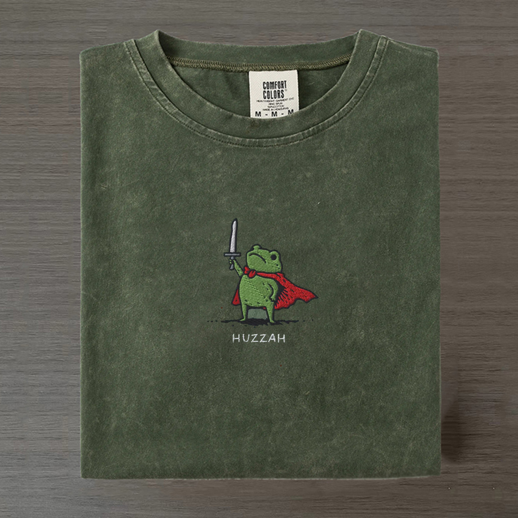 Huzzah Frog with Sword Embroidered T-shirt