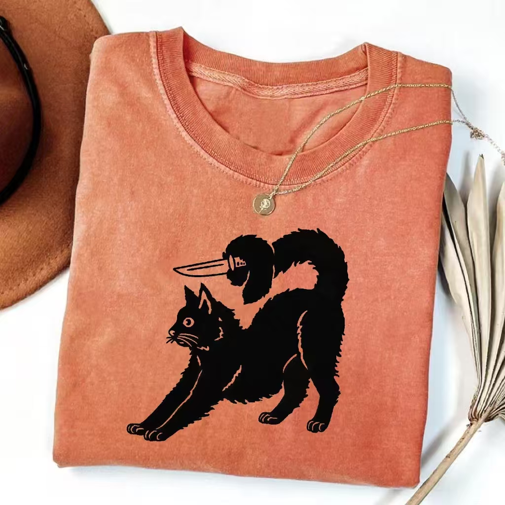 "Cat With Hidden Knife" Humor Graphic T-shirt