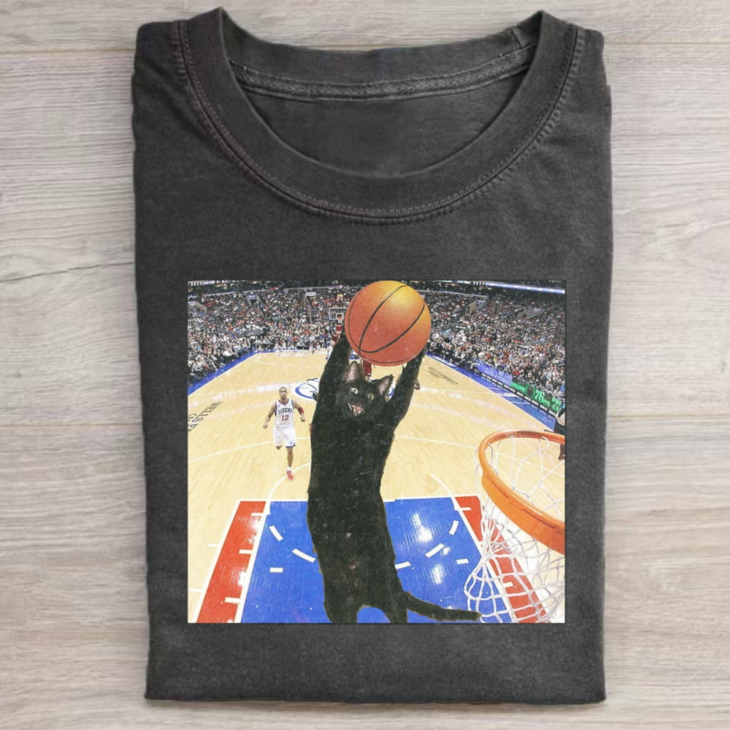 Black Cat Dunking Basketball Meme T-shirt