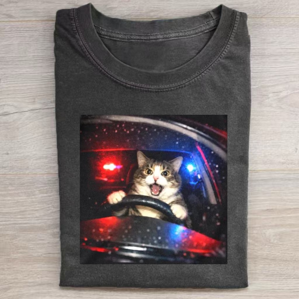 Cat Driving Police Car Meme T-shirt