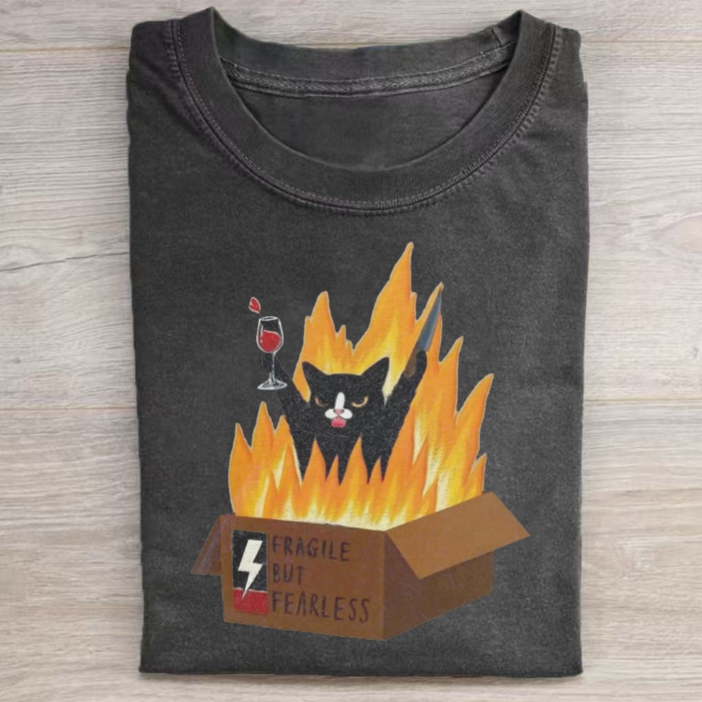 "Fragile But Fearless" Cat on Fire T-shirt