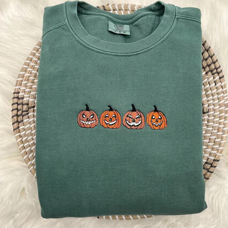 Embroidered Halloween Pumpkin Sweatshirt