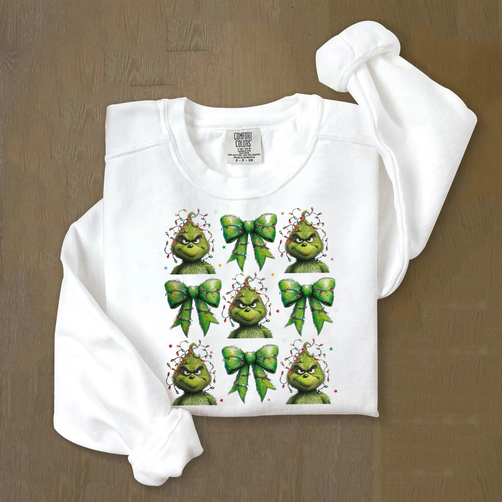 Vintage Christmas Green Guy With Coquette Bow Sweatshirt