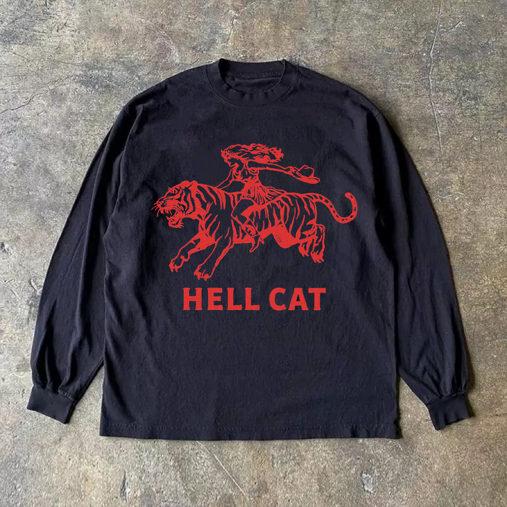 Vintage Cowgirl Hell Cat Long Sleeve Shirt