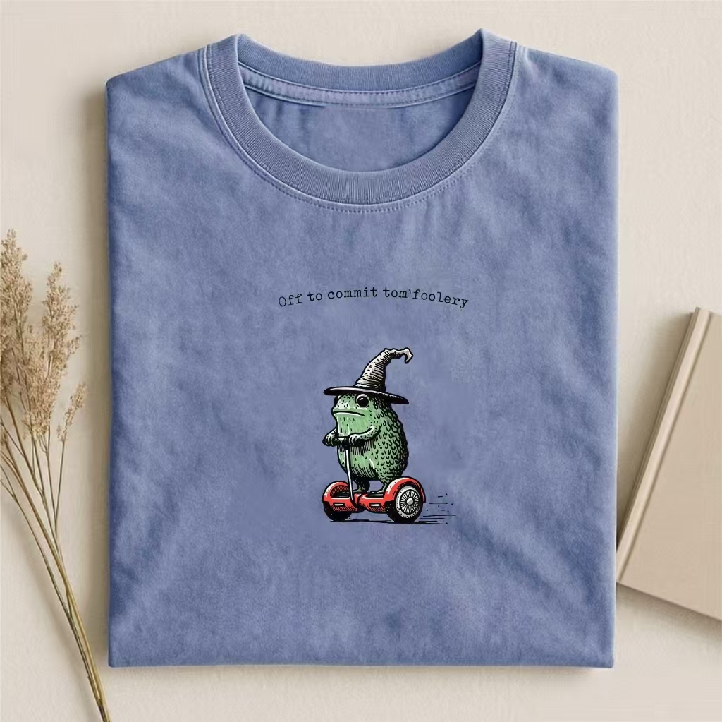 "Off To Commit Tomfoolery" Witch Frog On Hoverboard T-shirt