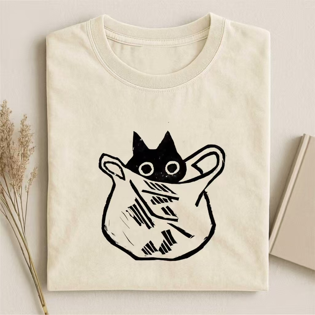 Black Cat In Tote Bag Graphic T-shirt