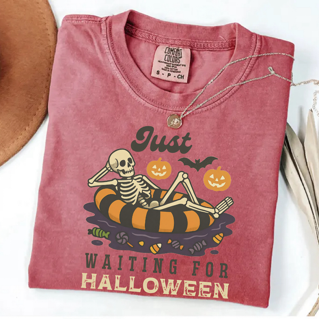 Just Waiting Skeleton Halloween T-shirt