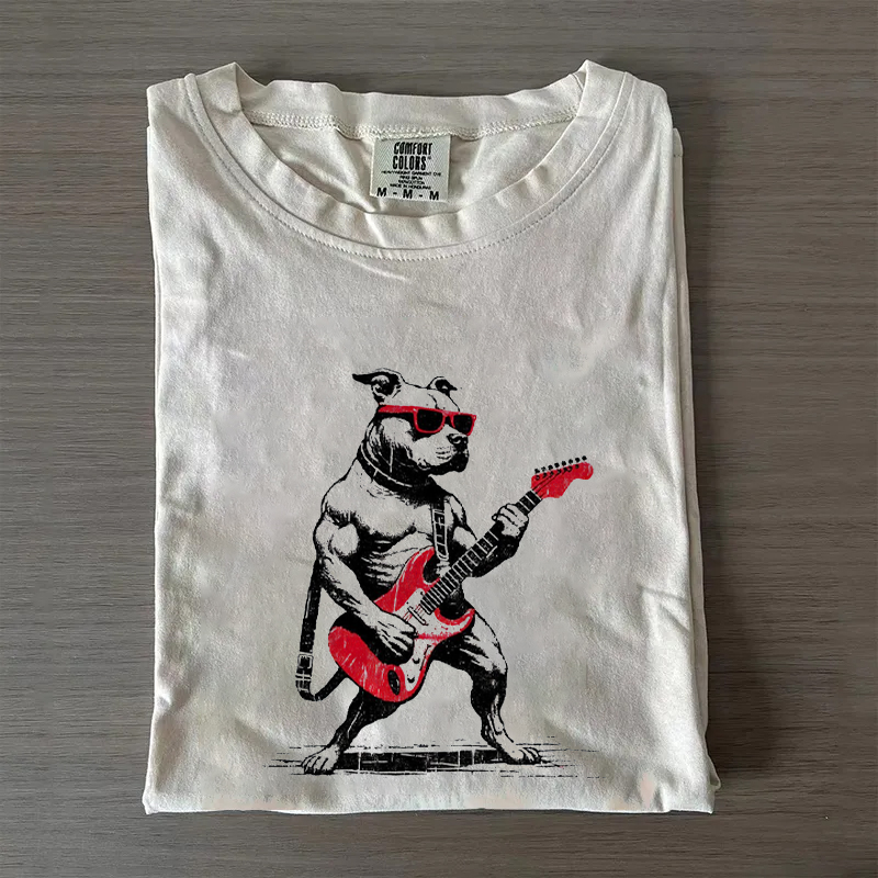 Funny Guitar Pitbull Rocker T-shirt