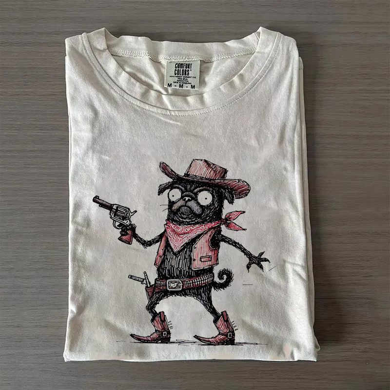 Funny Black Pug Cowboy T-shirt