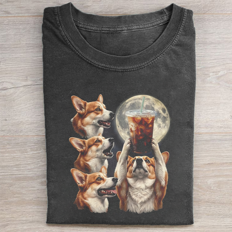 Corgi with Iced Coffee Moon Graphic T-shirt