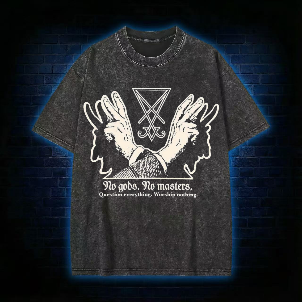 No Gods No Masters Sigil of Lucifer Washed T-shirt