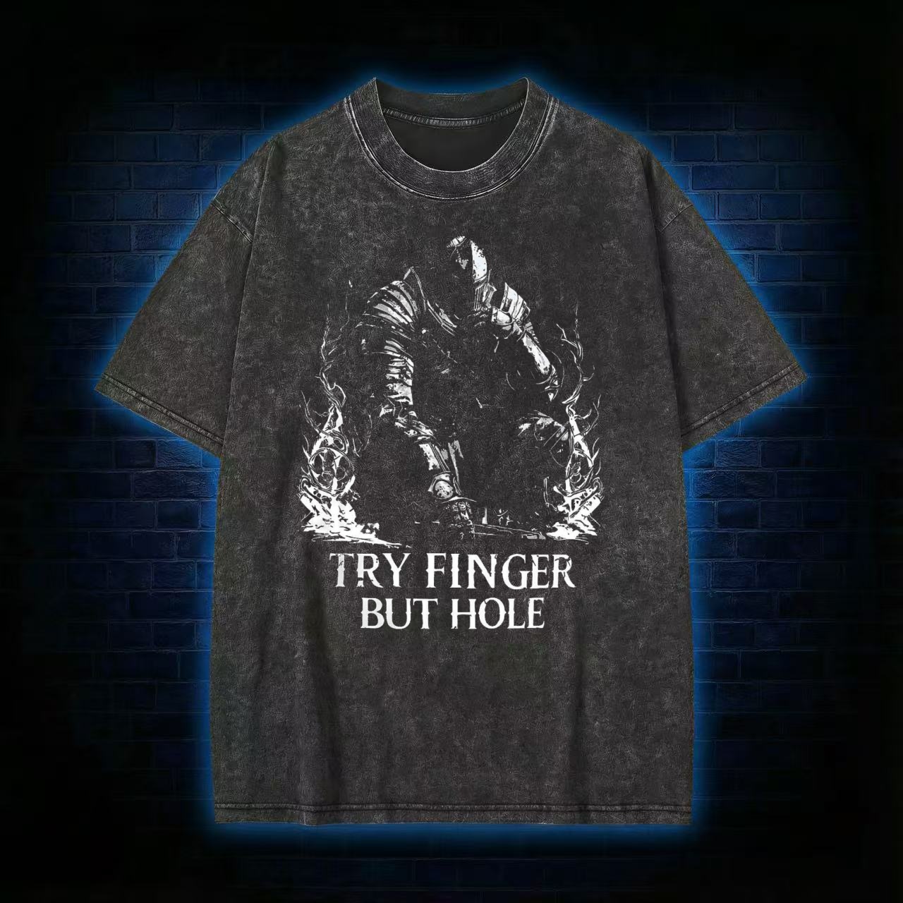 Try Finger but Hole Washed T-shirt