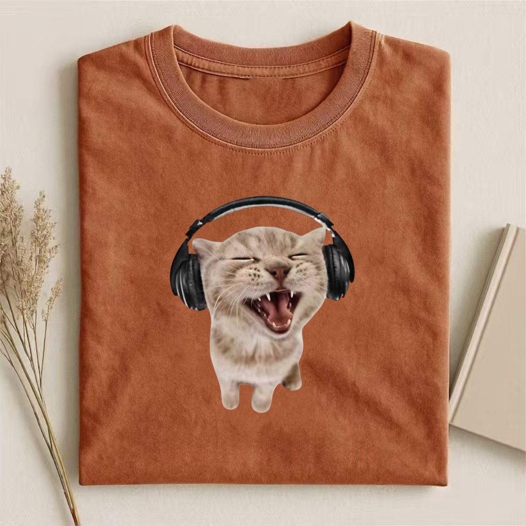 Cat With Headphones Music Lover Meme T-shirt
