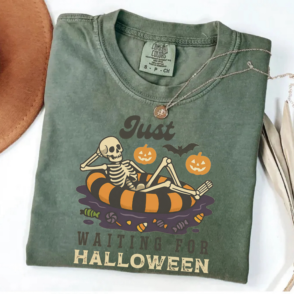 Just Waiting Skeleton Halloween T-shirt