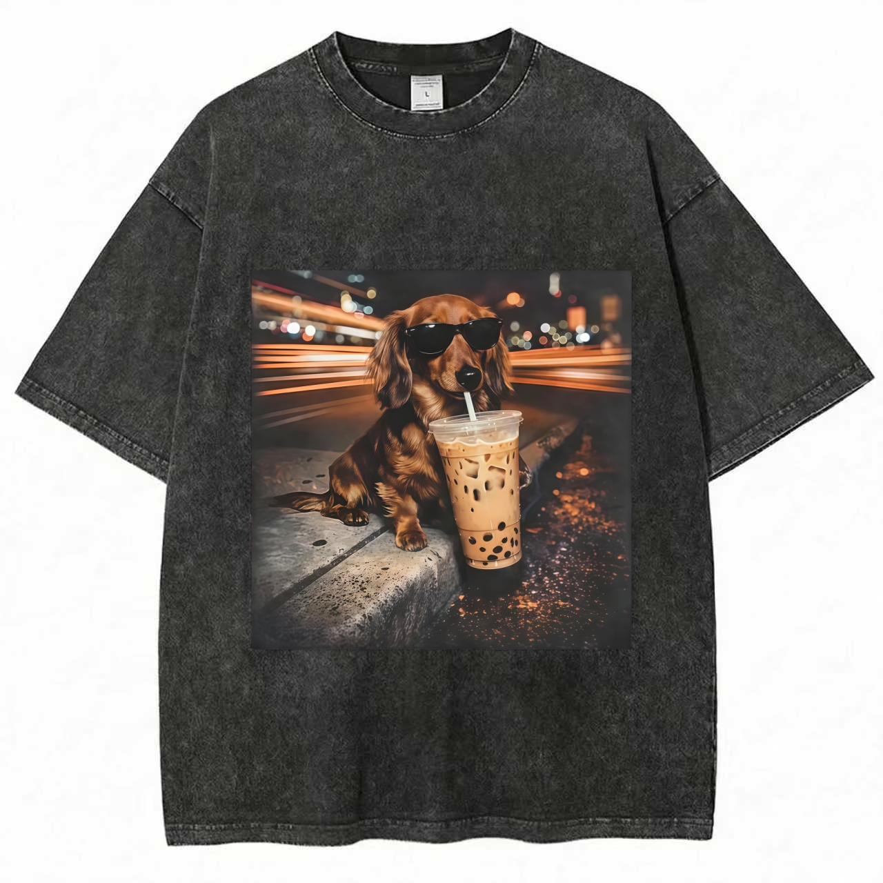 Funny Dachshund Drinking Iced Coffee T-Shirt