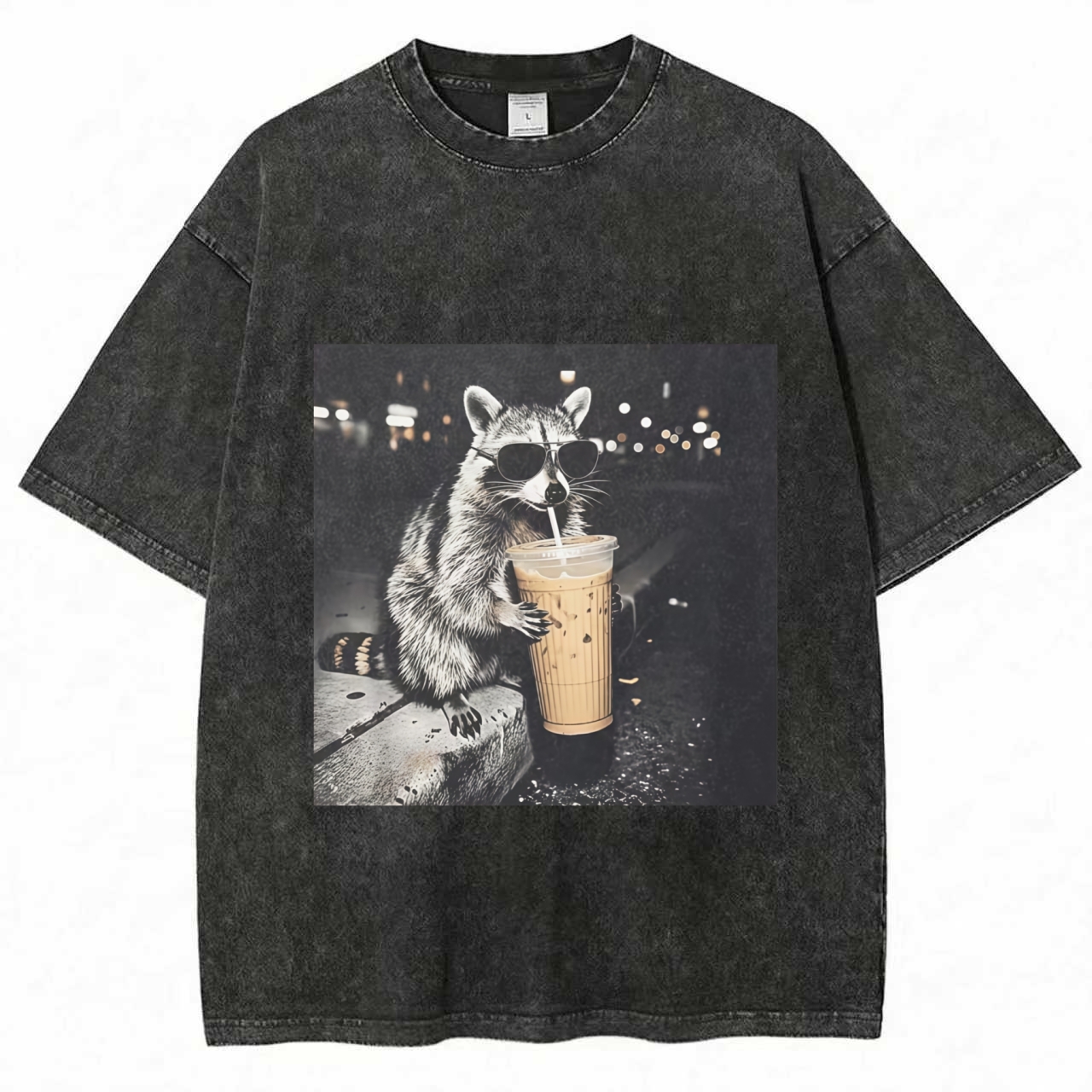 Retro Raccoon Drinking Iced Coffee T-Shirt