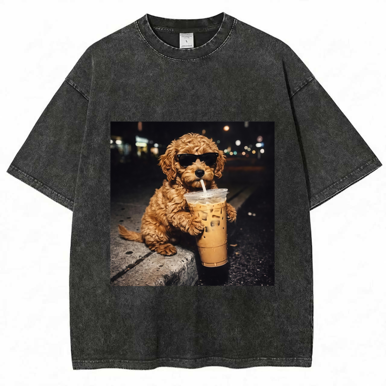 Funny Goldendoodle Drinking Iced Coffee T-Shirt