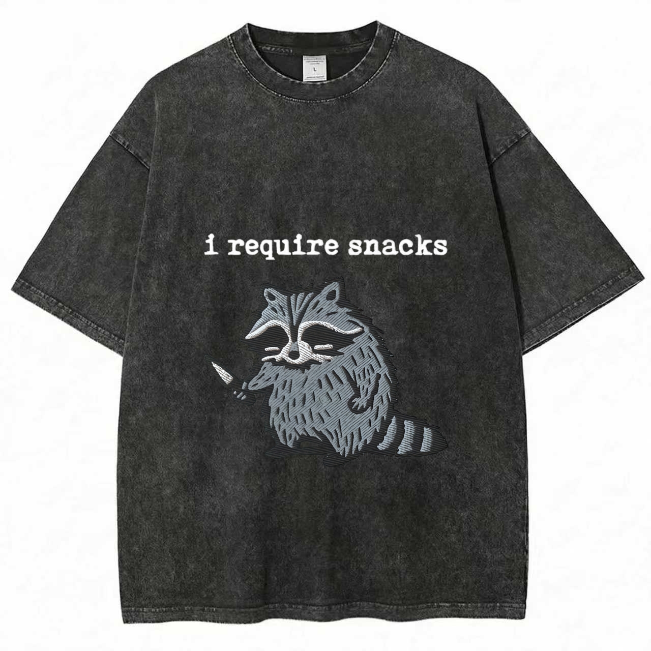 I Require Snacks Embroidered Raccoon T-Shirt