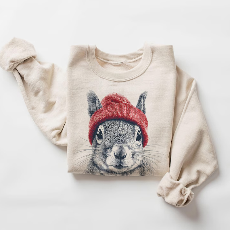 Retro Squirrel Wearing Beanie Sweatshirt
