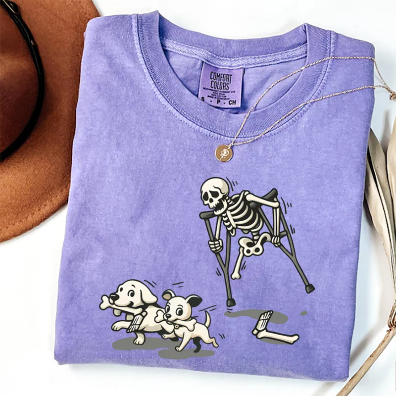 Funny Skeleton Halloween Dog T-shirt