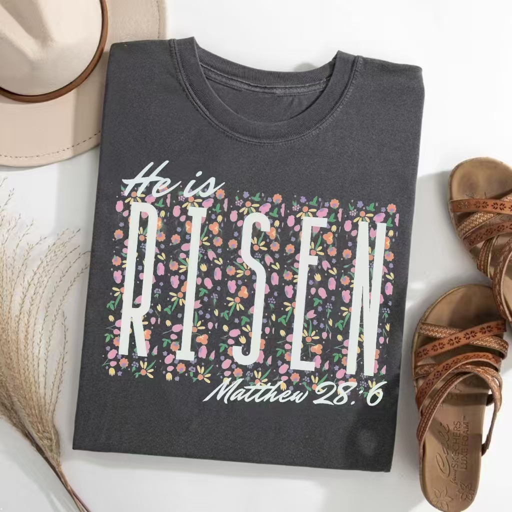 He Is Risen" Matthew 28:6 Floral T-Shirt