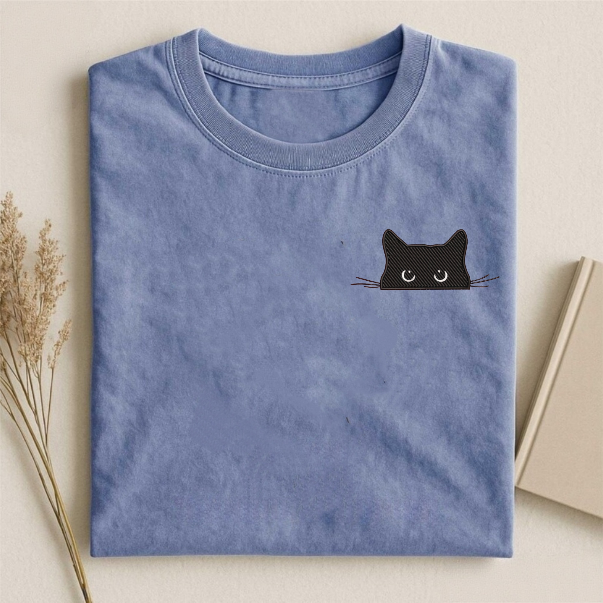 Embroidered Cat Peeking T-shirt