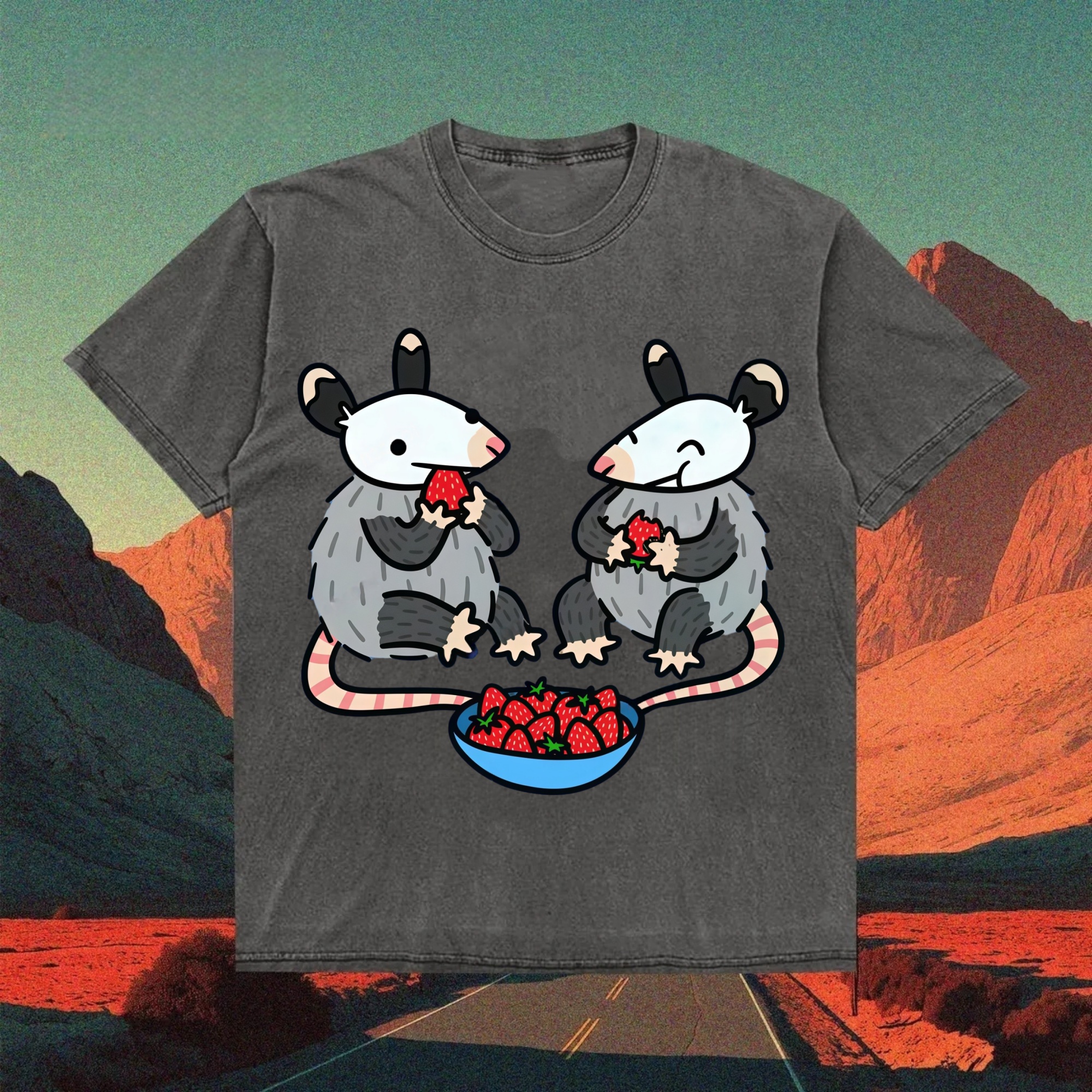 Cute Opossum Strawberry Party T-shirt