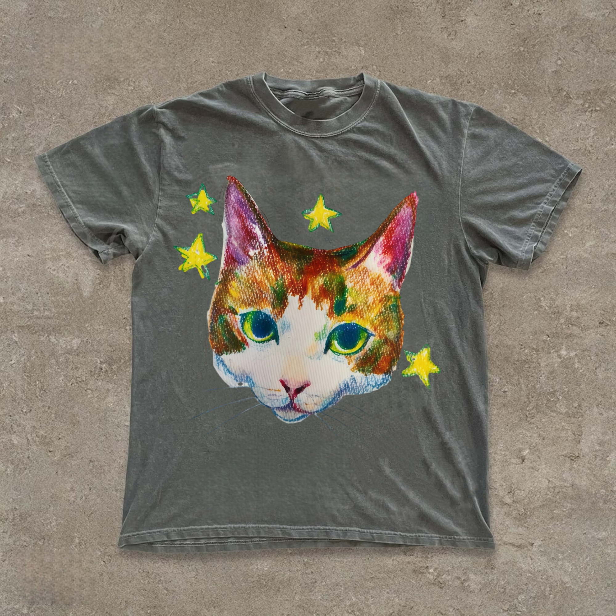 Cat Crayon Drawing T-shirt