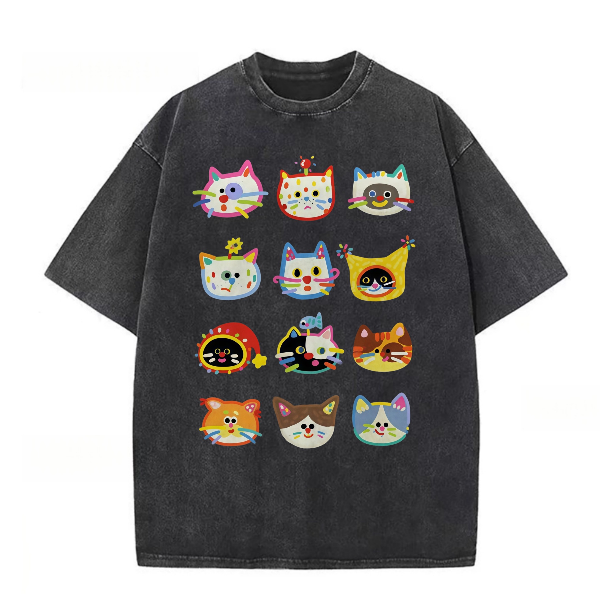 Cartoon Cat Head Print T-shirt
