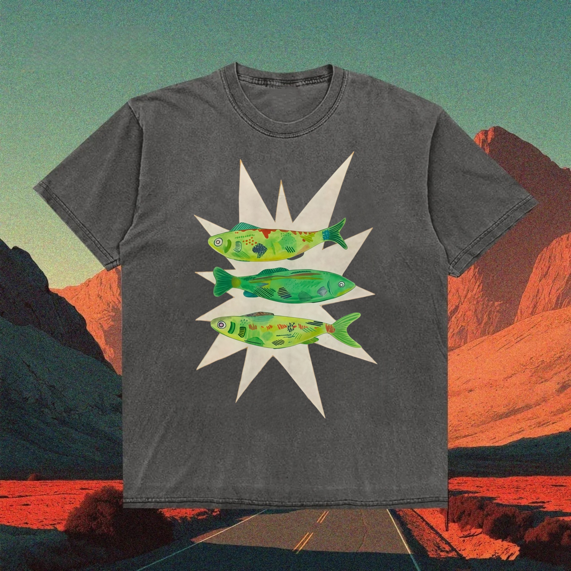 Fluorescent Fish Painting T-shirt
