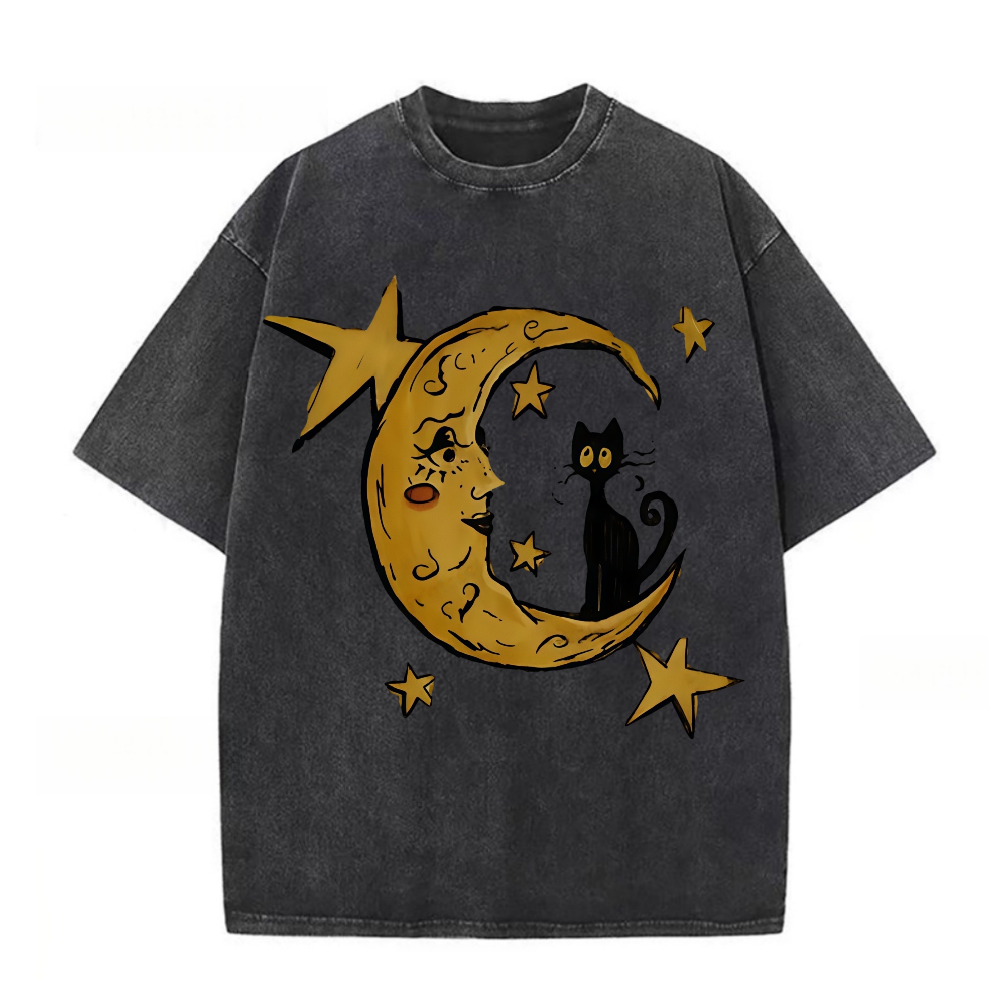 Golden Crescent Moon And A Cat T-shirt