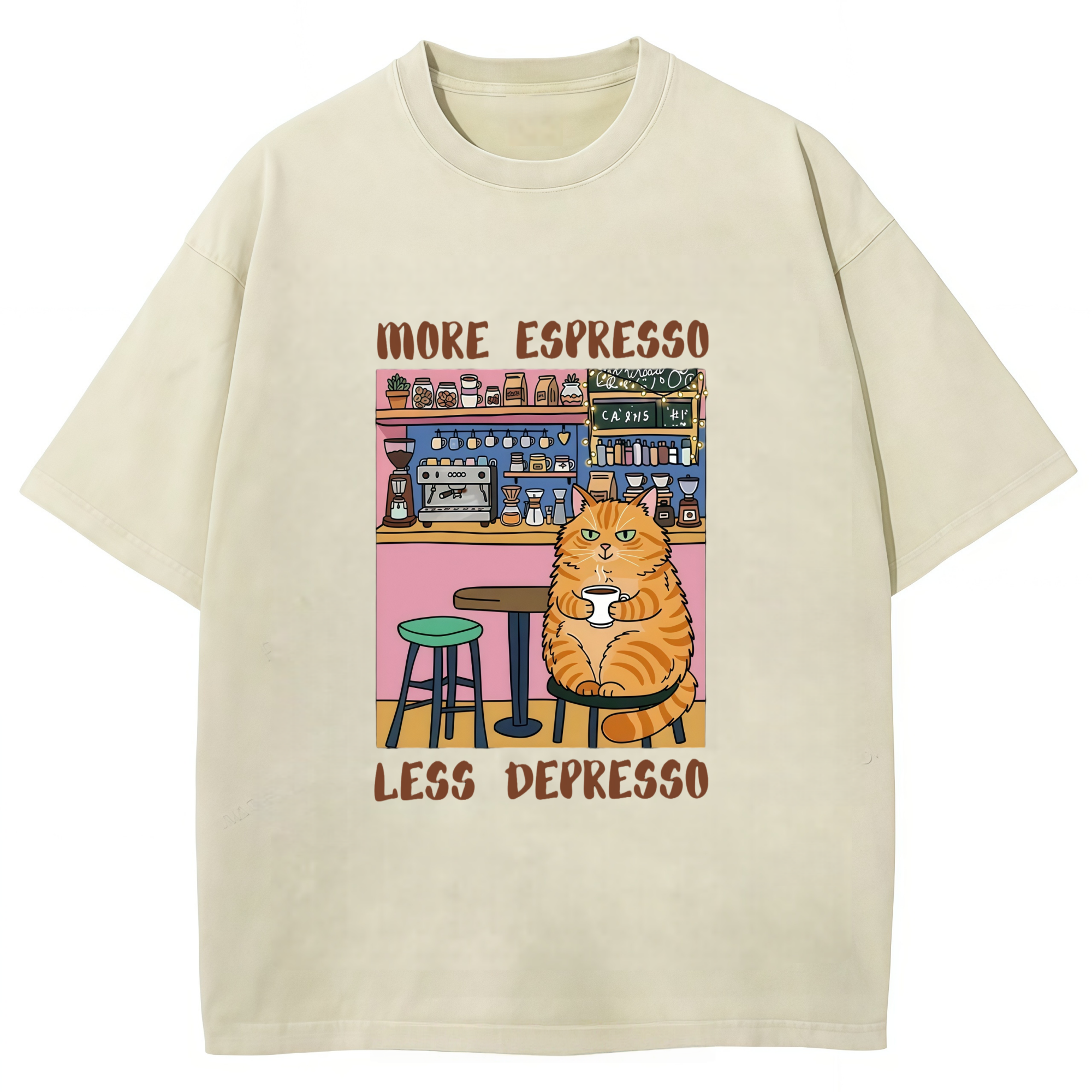 Orange Cat Drinking Espresso T-Shirt