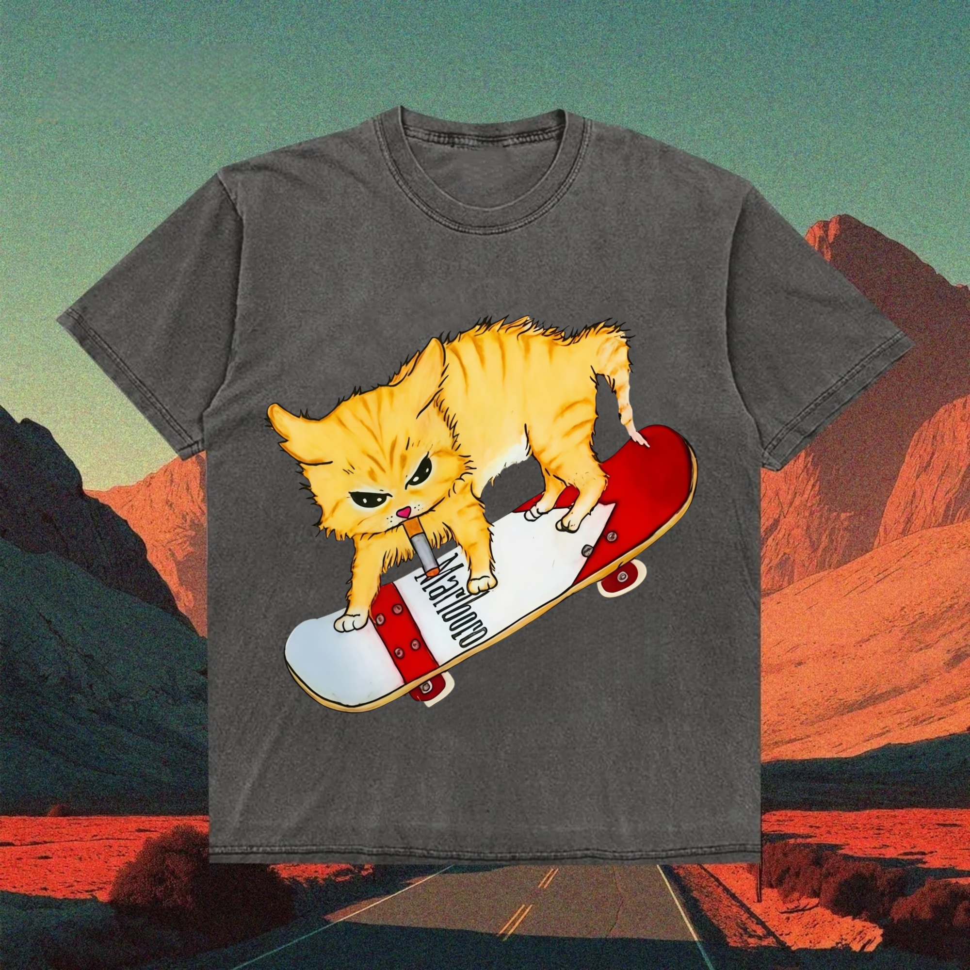 Skateboarding Cool Orange Cat T-shirt