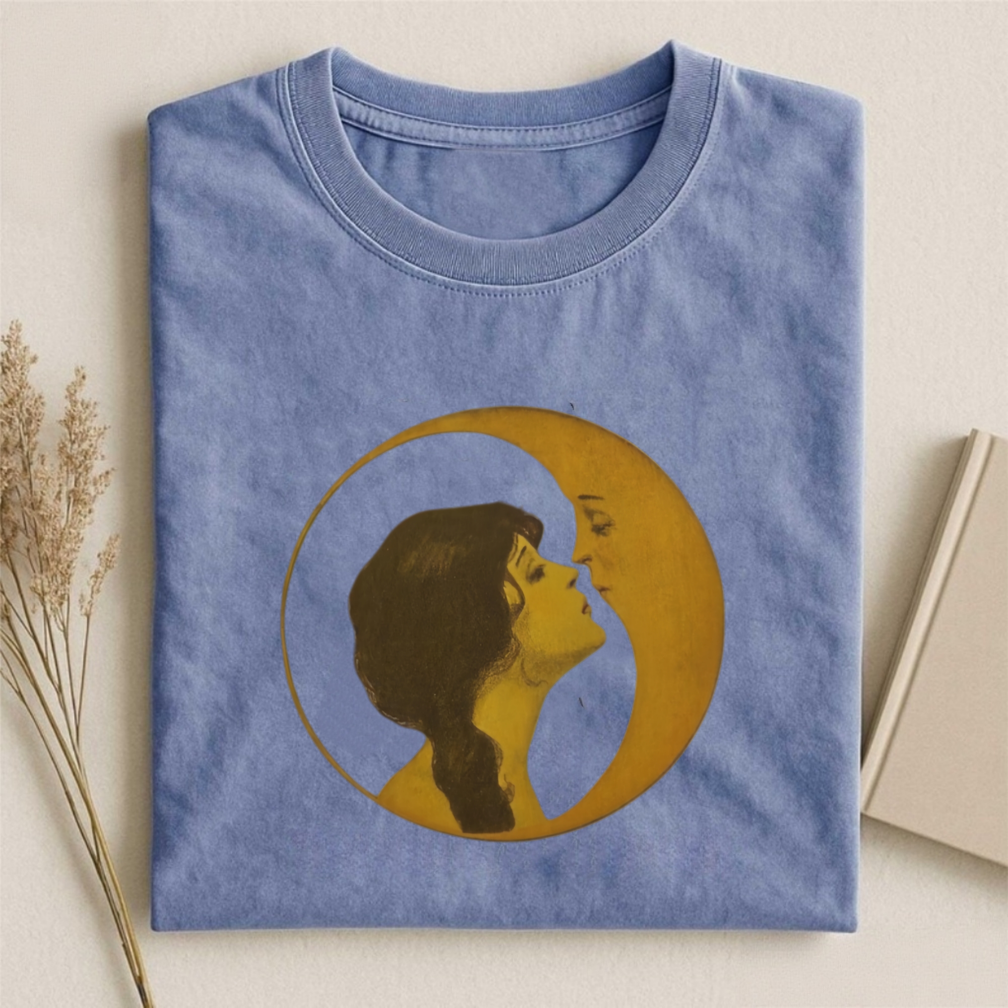 Vintage Illustration Shirt Woman Kissing Moon T-shirt
