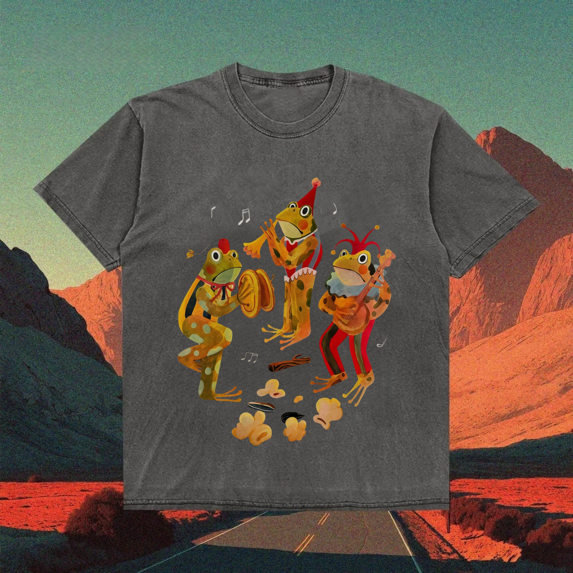 Three Frogs Playing Musical Instruments T-shirt