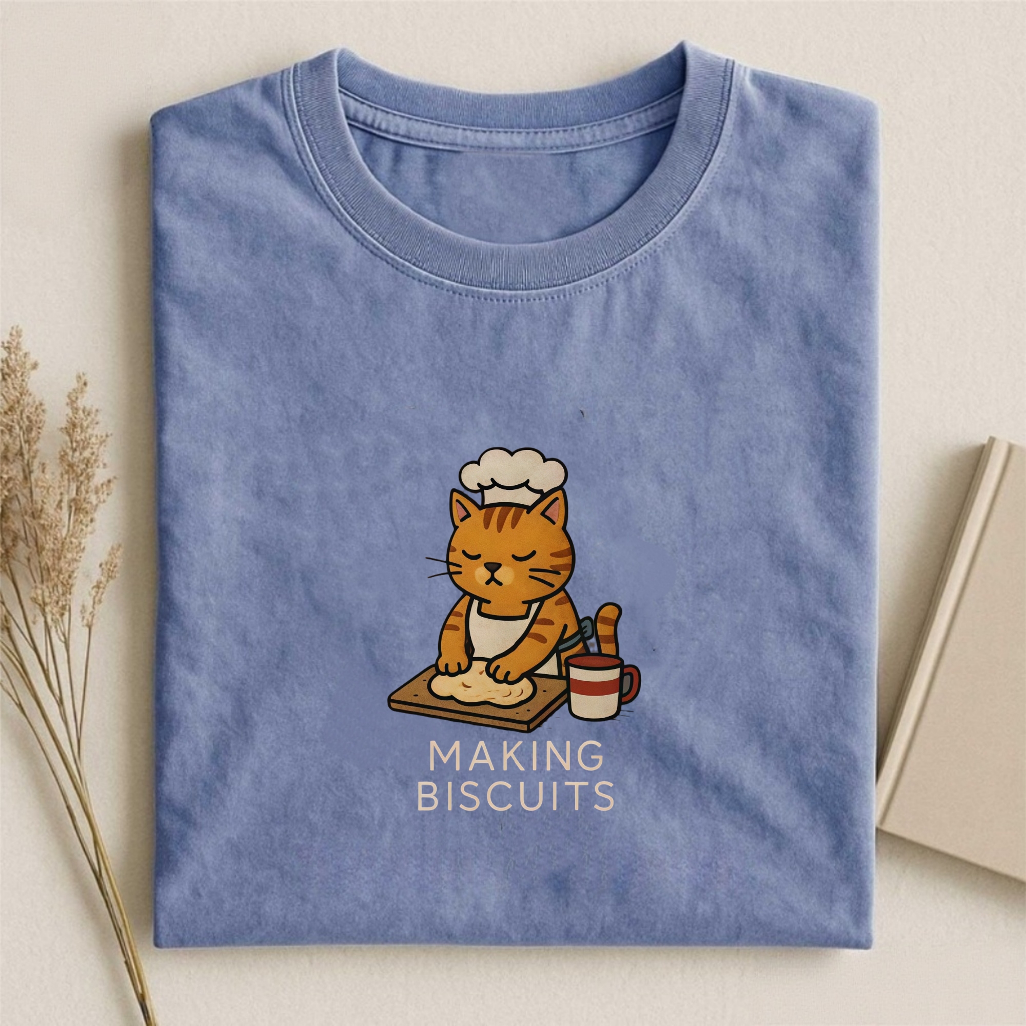 Making Biscuits Cat Embroidery T-shirt