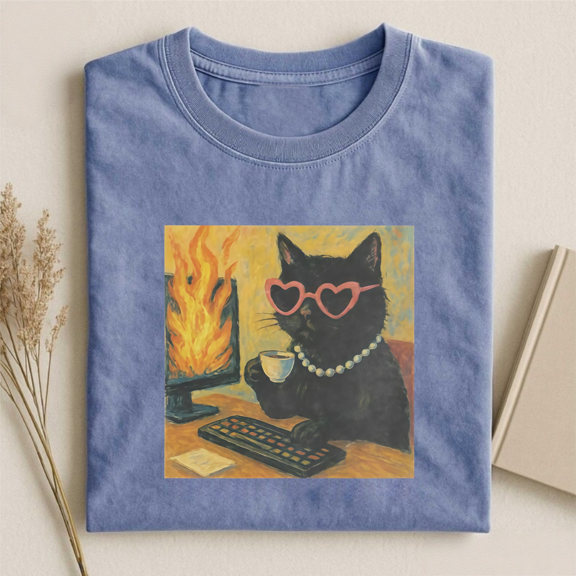 Vintage Wash Black Cat Meme T-shirt