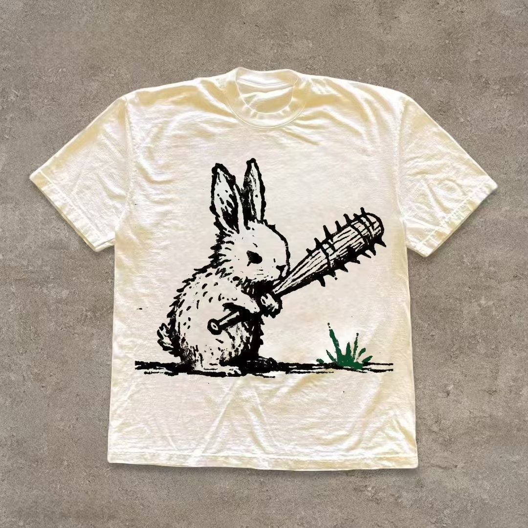 Rabbit with Spiked Bat Doodle T-shirt