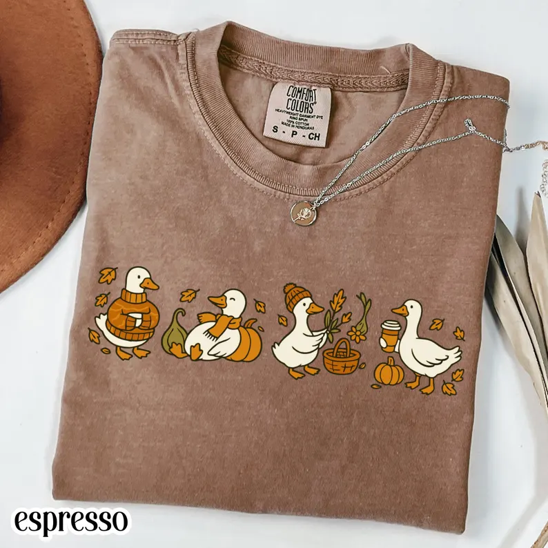 Fall Goose Coffee Pumpkin Gourd Tee for Halloween