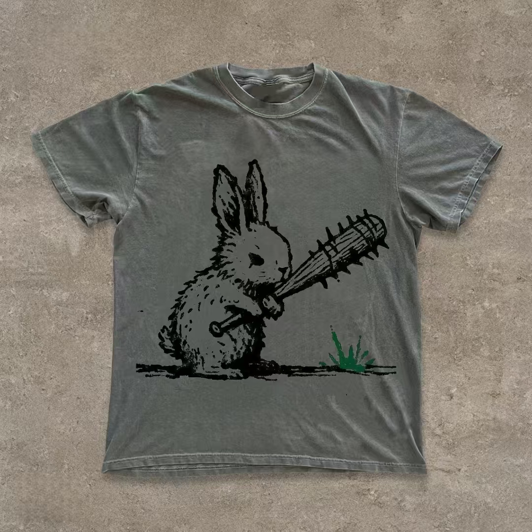 Rabbit with Spiked Bat Doodle T-shirt
