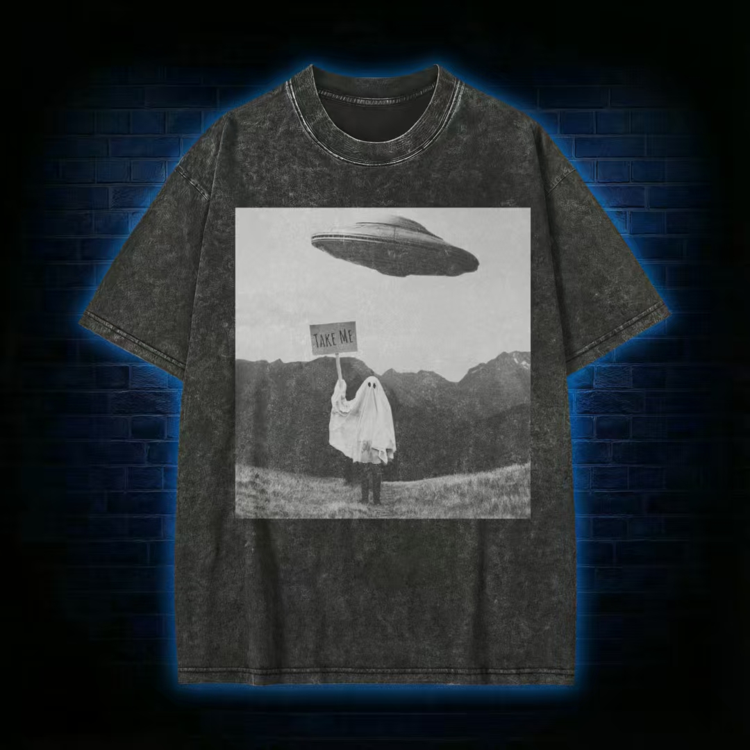 "Take Me" Ghost & UFO Meme Washed T-Shirt