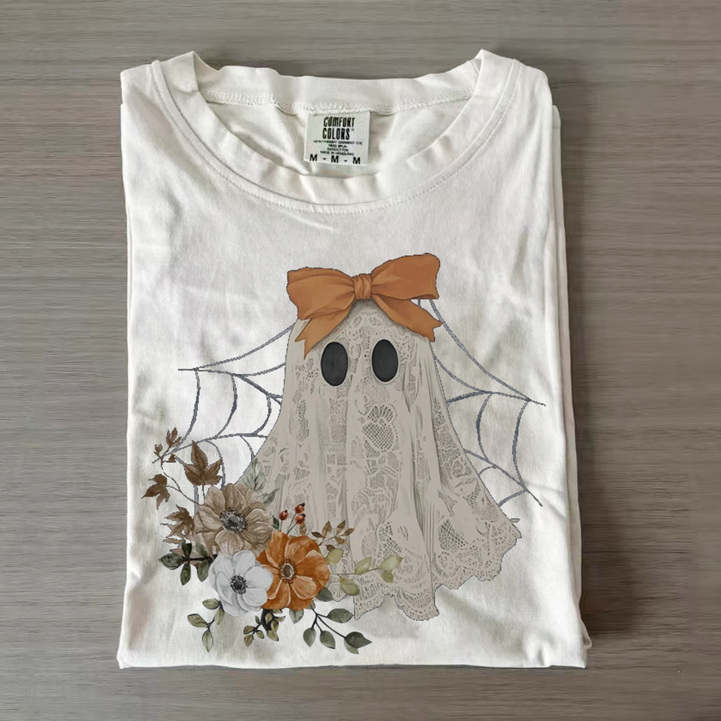 Halloween Lace Ghost T-shirt-Lulueye