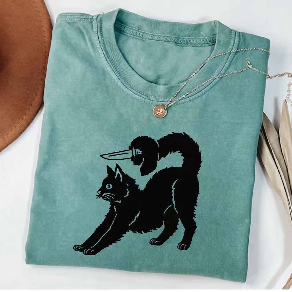 "Cat With Hidden Knife" Humor Graphic T-shirt