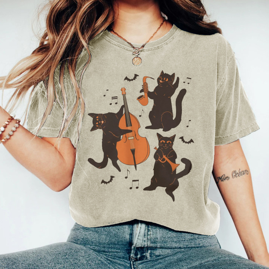 Musical Halloween Cats T-shirt-Lulueye