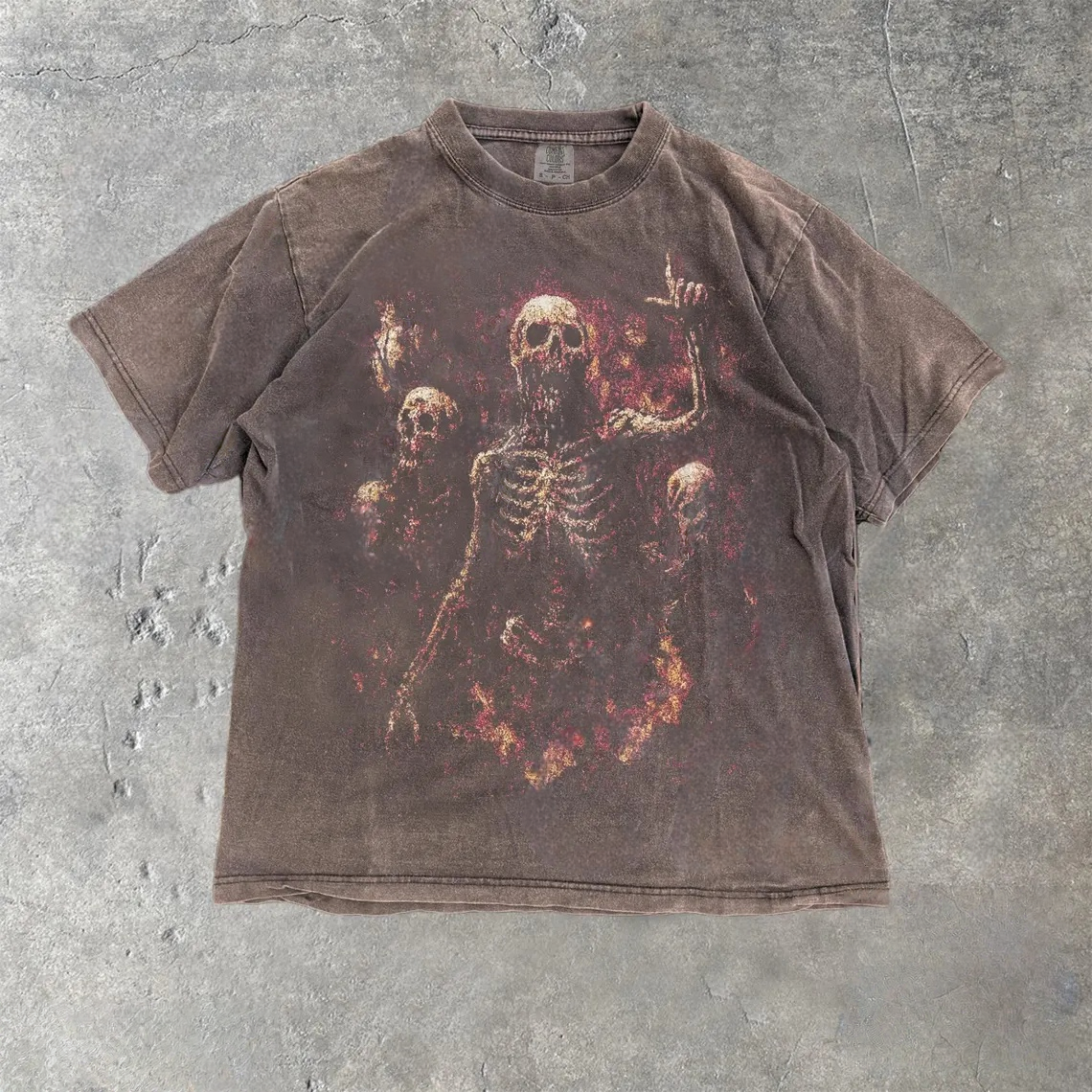 Skeletons On Fire Gothic Vintage Graphic T-Shirt